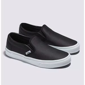 Women’s Black Leather Slip-On Sneakers